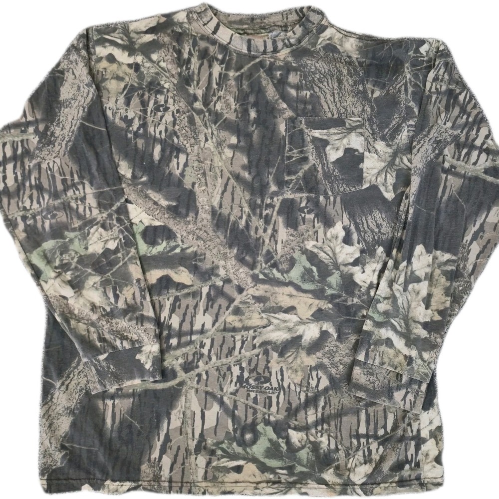 Vintage Mossy Oak Long Sleeve Pocket T-Shirt Size L Field Break Up Cotton Tee